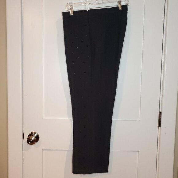 A-K-R-I-S *punto SZ14 Black Raised Dot Black Pintuck Stretch Cropped Dress Pants - Picture 1 of 9
